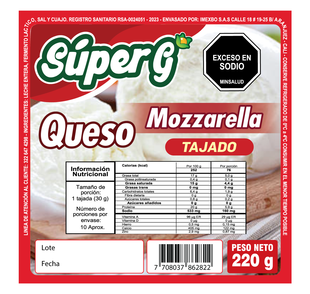 Queso Super G Mozzarella Tajado